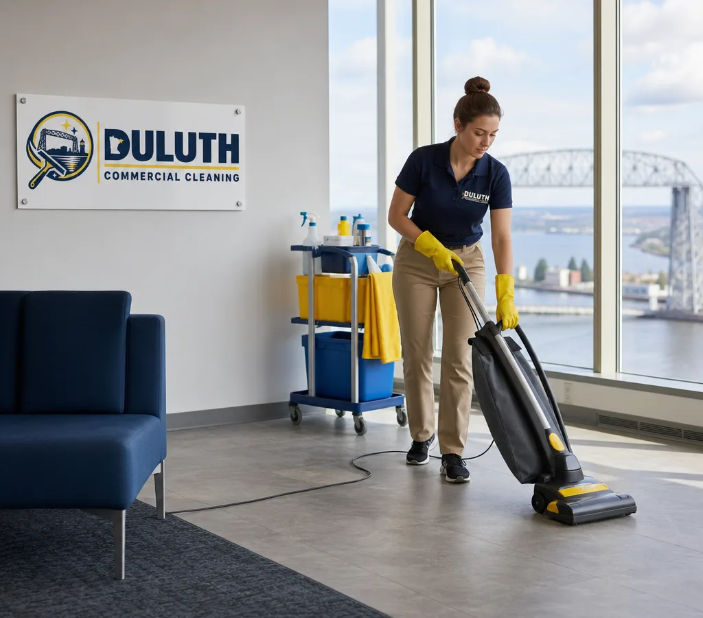 Commercial cleaner maintaining a professional office common area in Duluth